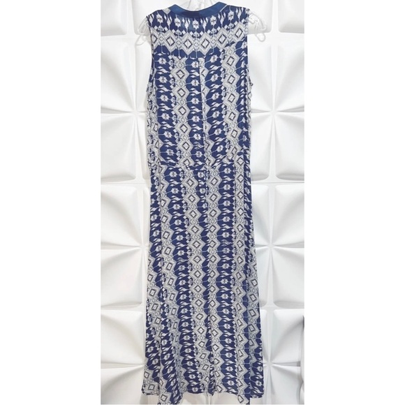 Tolani Sz S 100% Silk Blue High Low Maxi Dress Aztec Tribal Print Drawstring - Picture 5 of 9